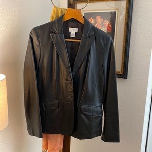 Ann Taylor Loft Vintage Black Leather Blazer Size 8
